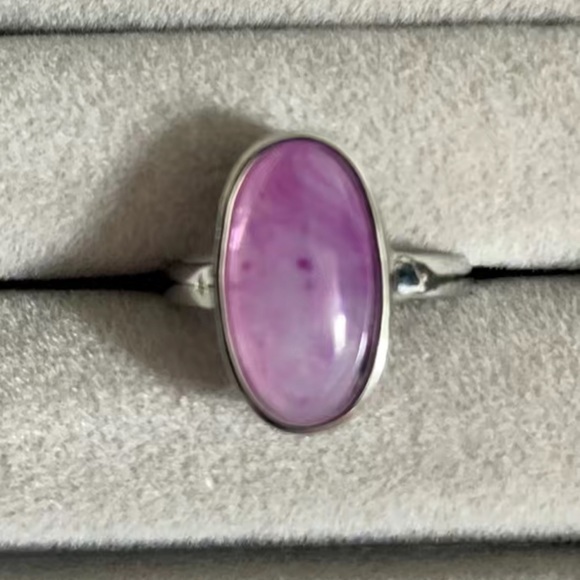 New Sterling Silver Long Oval Purple Amethyst Oblong Artisan Handmade Ring - Picture 5 of 17